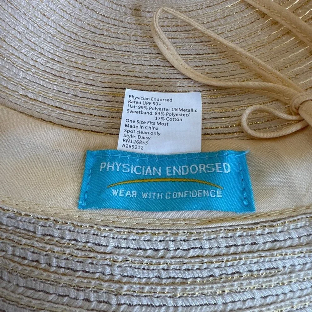 Physician Endorsed Women's Beige Wide Brim Adjustable Sun Hat With Bow One Size - Picture 4 of 6